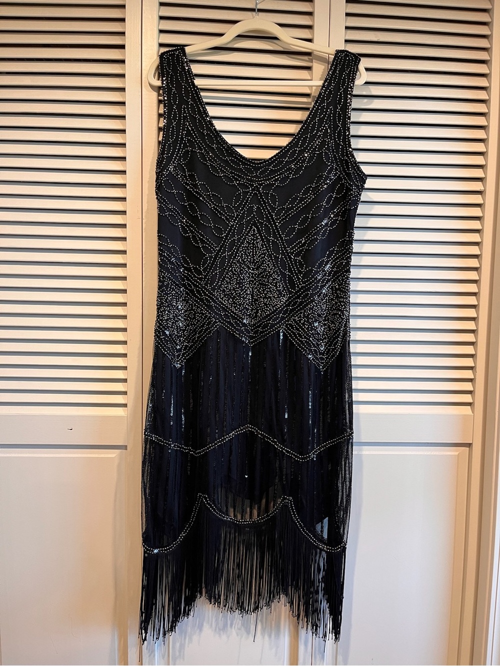 Source Unknown Black Beaded Fringe Midi Dress